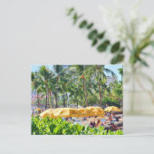 Gele paraplu's op het strand briefkaart (Staand voorkant)