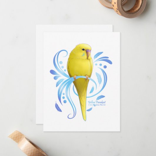 Gele parkiet notitiekaartje (Voorkant / Achterkant in situ)