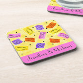  Gele Paspoortzegels Naam Gepersonaliseerd Bier Onderzetter (Linkerzijde)