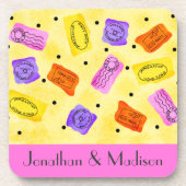  Gele Paspoortzegels Naam Gepersonaliseerd Bier Onderzetter (Voorkant)