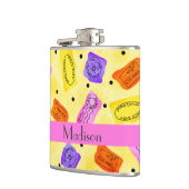  Gele Paspoortzegels Naam Gepersonaliseerd Heupfles (Links)