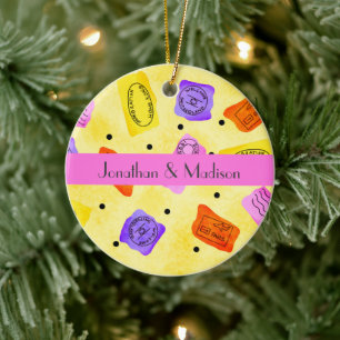  Gele Paspoortzegels Naam Gepersonaliseerd Keramisch Ornament