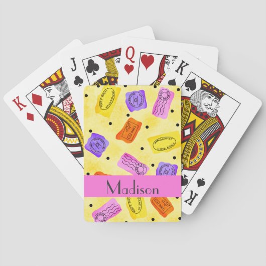  Gele Paspoortzegels Naam Gepersonaliseerd Pokerkaarten (Achterkant)