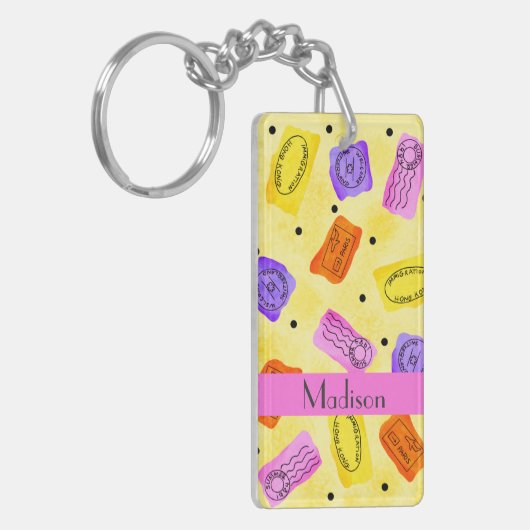  Gele Paspoortzegels Naam Gepersonaliseerd Sleutelhanger (Voorkant Links)