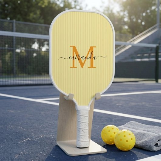 Gele Pastel Strepen Aangepaste Initiële Naam Pickleball Paddle