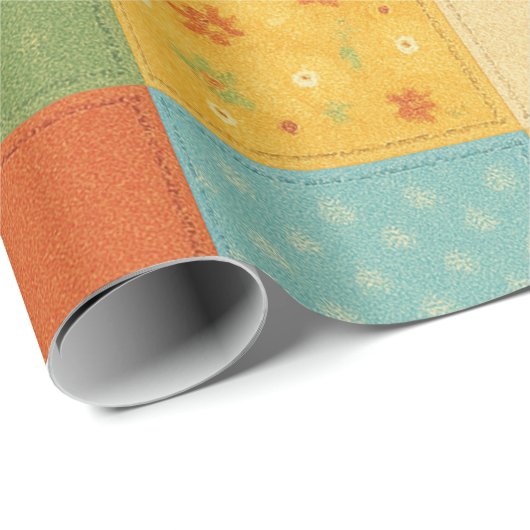 Gele Patchwork Dekbed Landelijke Boerderij Bloemst Cadeaupapier (Rol Hoek)