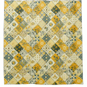 Gele Patchwork Dekbed Rustieke Bloemen Retro Douchegordijn (Voorkant)