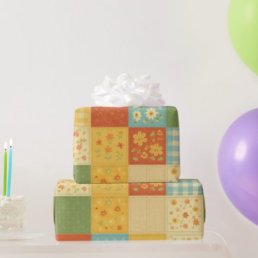 Gele Patchwork Dekbed Rustieke Boerderij Bloemende Cadeaupapier (Feestgeschenken)