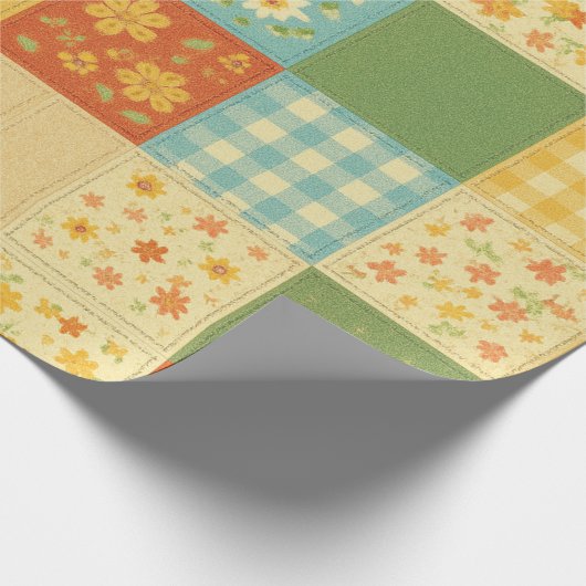 Gele Patchwork Dekbed Rustieke Boerderij Bloemmoti Cadeaupapier (Hoek)