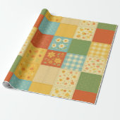 Gele Patchwork Dekens Landelijke Boerderij Bloemmo Cadeaupapier (Uitgerold)