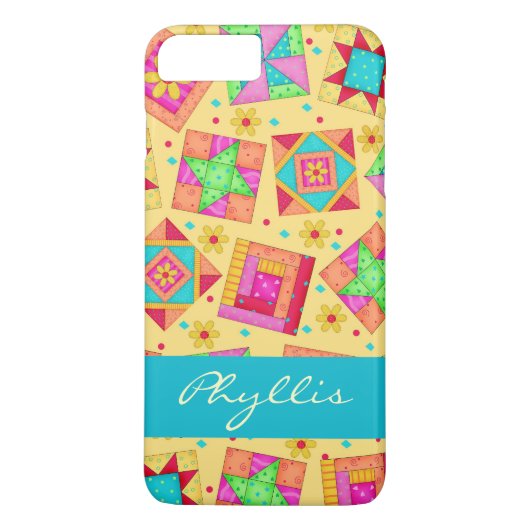 Gele Patchwork Quiltbloknaam gepersonaliseerd Case-Mate iPhone Case (Achterkant)