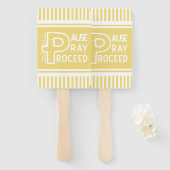 gele Pauze Pray Doorgaan Christelijk Handwaaier (Voorkant en achterkant)