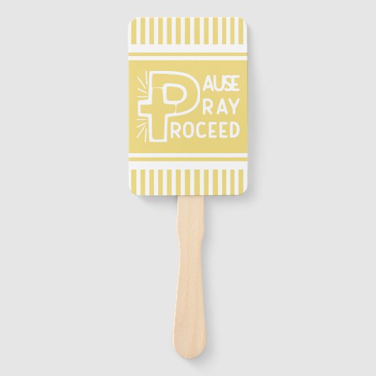 gele Pauze Pray Doorgaan Christelijk Handwaaier (Voorkant)
