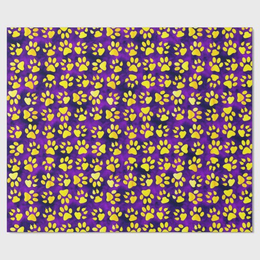 Gele Paw Prints op Paarse - Inpakpapier (Vlak)