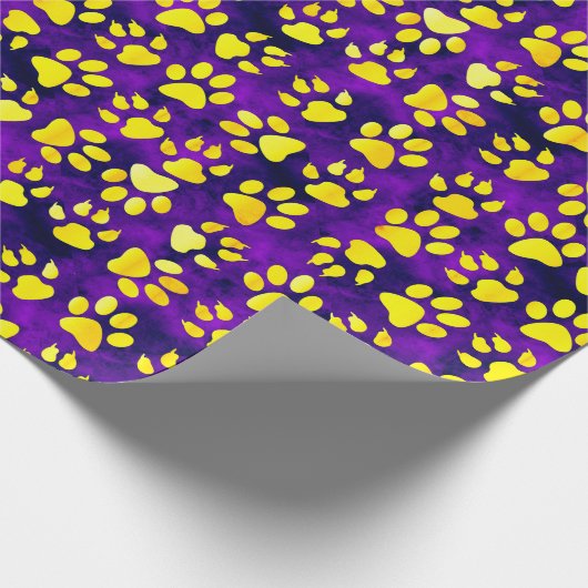 Gele Paw Prints op Paarse - Inpakpapier (Hoek)