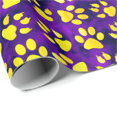 Gele Paw Prints op Paarse - Inpakpapier (Rol Hoek)