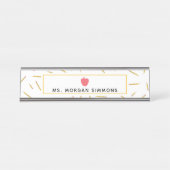 Gele Pencils Roze Apple-leerstoel Bureau Naambordje (Voorkant)