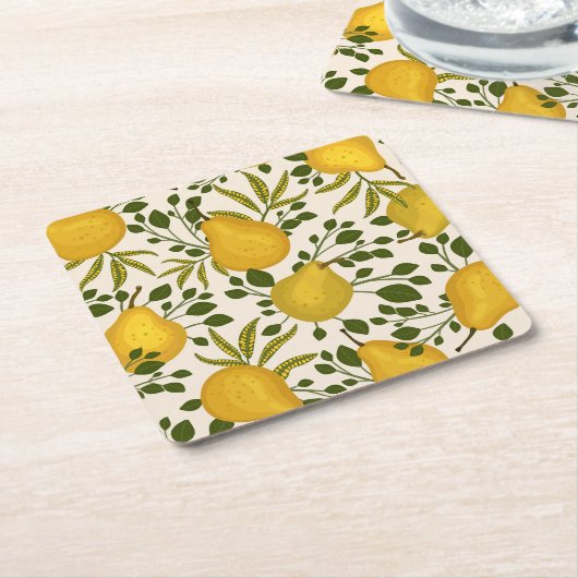 Gele peren bladeren witte achtergrond kartonnen onderzetters (Schuin)