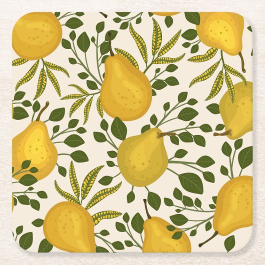 Gele peren bladeren witte achtergrond kartonnen onderzetters (Voorkant)