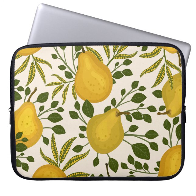 Gele peren bladeren witte achtergrond laptop sleeve (Voorkant)