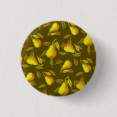 Gele peren op donkergroene achtergrond ronde button 3,2 cm (Voorkant)