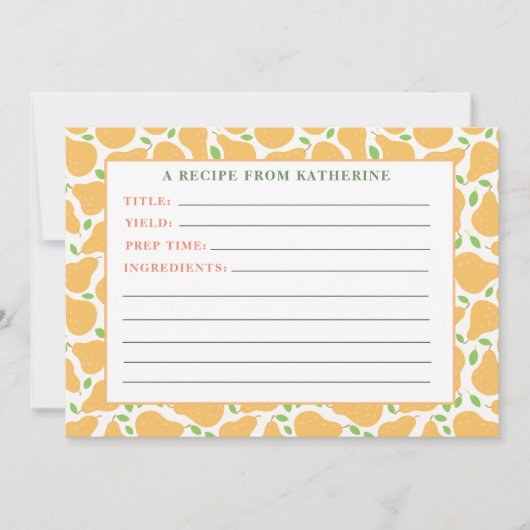 Gele peren Rustiek Gedetailleerd Recept Notitiekaa Notitiekaartje (Voorkant)