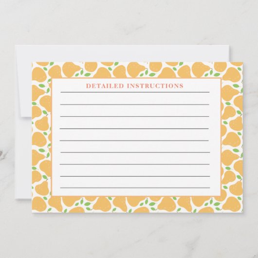 Gele peren Rustiek Gedetailleerd Recept Notitiekaa Notitiekaartje (Achterkant)