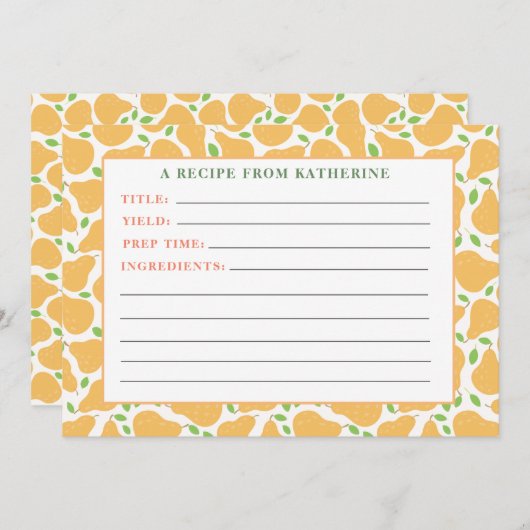 Gele peren Rustiek Gedetailleerd Recept Notitiekaa Notitiekaartje (Voorkant / Achterkant)