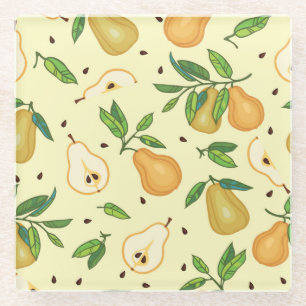 Gele perenvruchten:  illustratie. glazen onderzetter