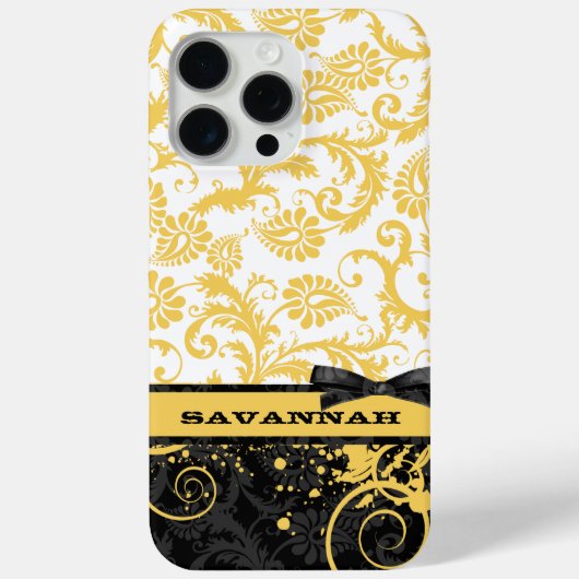 Gele persoonlijke Damask Case-Mate iPhone Case (Achterkant)