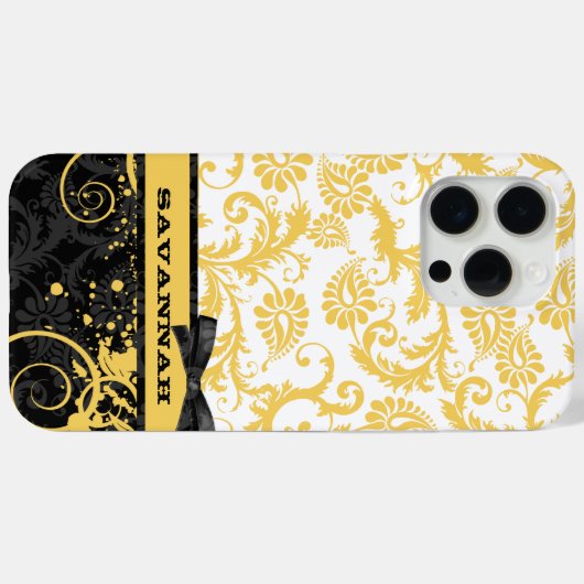 Gele persoonlijke Damask Case-Mate iPhone Case (Achterkant (horizontaal))