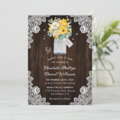 Gele Perzik Bloemen Houten Kant Rustieke Bruiloft Kaart (Staand voorkant)