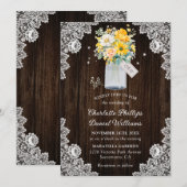 Gele Perzik Bloemen Houten Kant Rustieke Bruiloft Kaart (Voorkant / Achterkant)