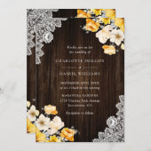 Gele Perzik Bloemen Rustieke Houten Bruiloft Kaart (Voorkant / Achterkant)