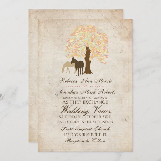 Gele perzik en Mint-herfstpaarden bruiloft Kaart (Voorkant / Achterkant)