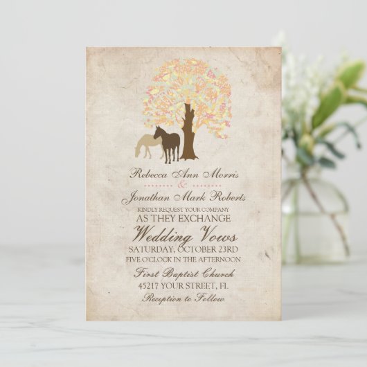 Gele perzik en Mint-herfstpaarden bruiloft Kaart (Staand voorkant)