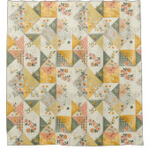 Gele Perzik Patchwork Dekbed Landelijke Retro Bloe Douchegordijn (Voorkant)