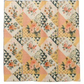 Gele Perzik Patchwork Dekbed Rustieke Retro Bloeme Douchegordijn (Voorkant)