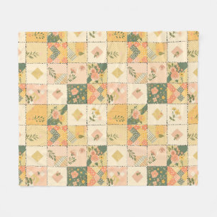 Gele Perzik Quilt Patchwork Gingham Cottagecore Fleece Deken