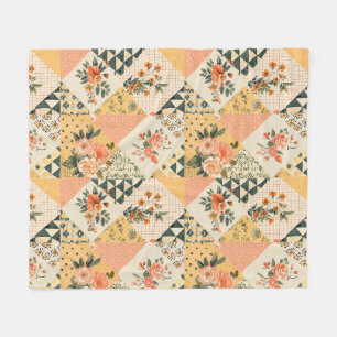 Gele Perzik Quilt Patchwork Gingham Cottagecore Fleece Deken
