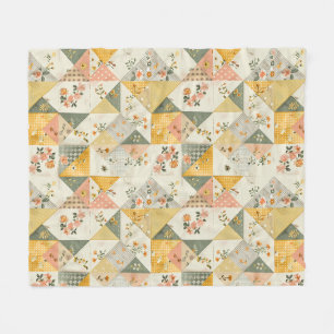 Gele Perzik Quilt Patchwork Gingham Cottagecore Fleece Deken