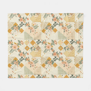 Gele Perzik Quilt Patchwork Gingham Cottagecore Fleece Deken