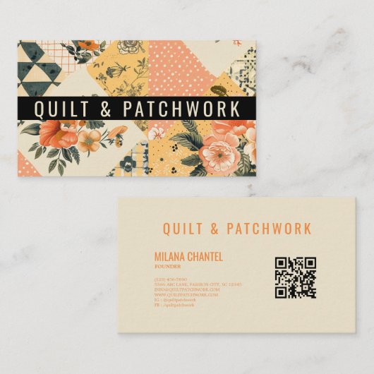 Gele Perzik Quilt Patchwork Handgemaakte Kleding Visitekaartje (Voorkant / Achterkant)