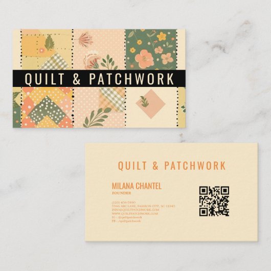 Gele Perzik Quilt Patchwork Handgemaakte Kleding  Visitekaartje (Voorkant / Achterkant)