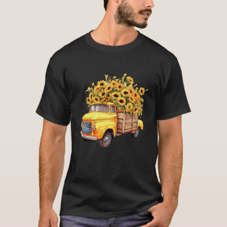 Gele pick-uptruck zonnebloem herfst Halloween Tha T-shirt