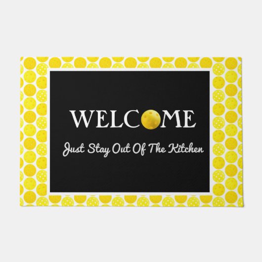 Gele Pickleball Balls, blijf uit de keuken Deurmat (Voorkant)