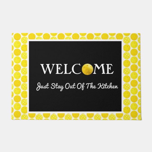 Gele Pickleball Balls, blijf uit de keuken Deurmat (Voorkant)