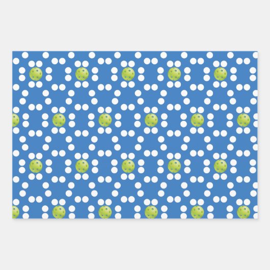 Gele Pickleball Balls op Blue and White Inpakpapier Vel (Voorkant 3)