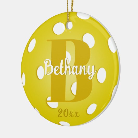 Gele Pickleball Gold Monogram Naam Keramisch Ornament (Links)