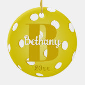 Gele Pickleball Gold Monogram Naam Keramisch Ornament (Achterkant)